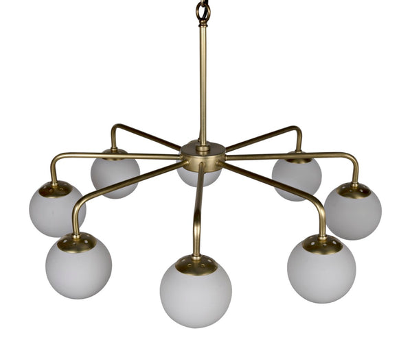 Noir Larenta Chandelier: Antique Brass & Glass, Mid-Century Modern Design for Dining & Living Spaces LAMP540MB