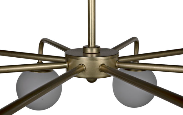 Noir Larenta Chandelier: Antique Brass & Glass, Mid-Century Modern Design for Dining & Living Spaces LAMP540MB