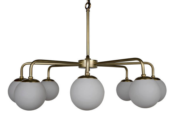 Noir Larenta Chandelier: Antique Brass & Glass, Mid-Century Modern Design for Dining & Living Spaces LAMP540MB