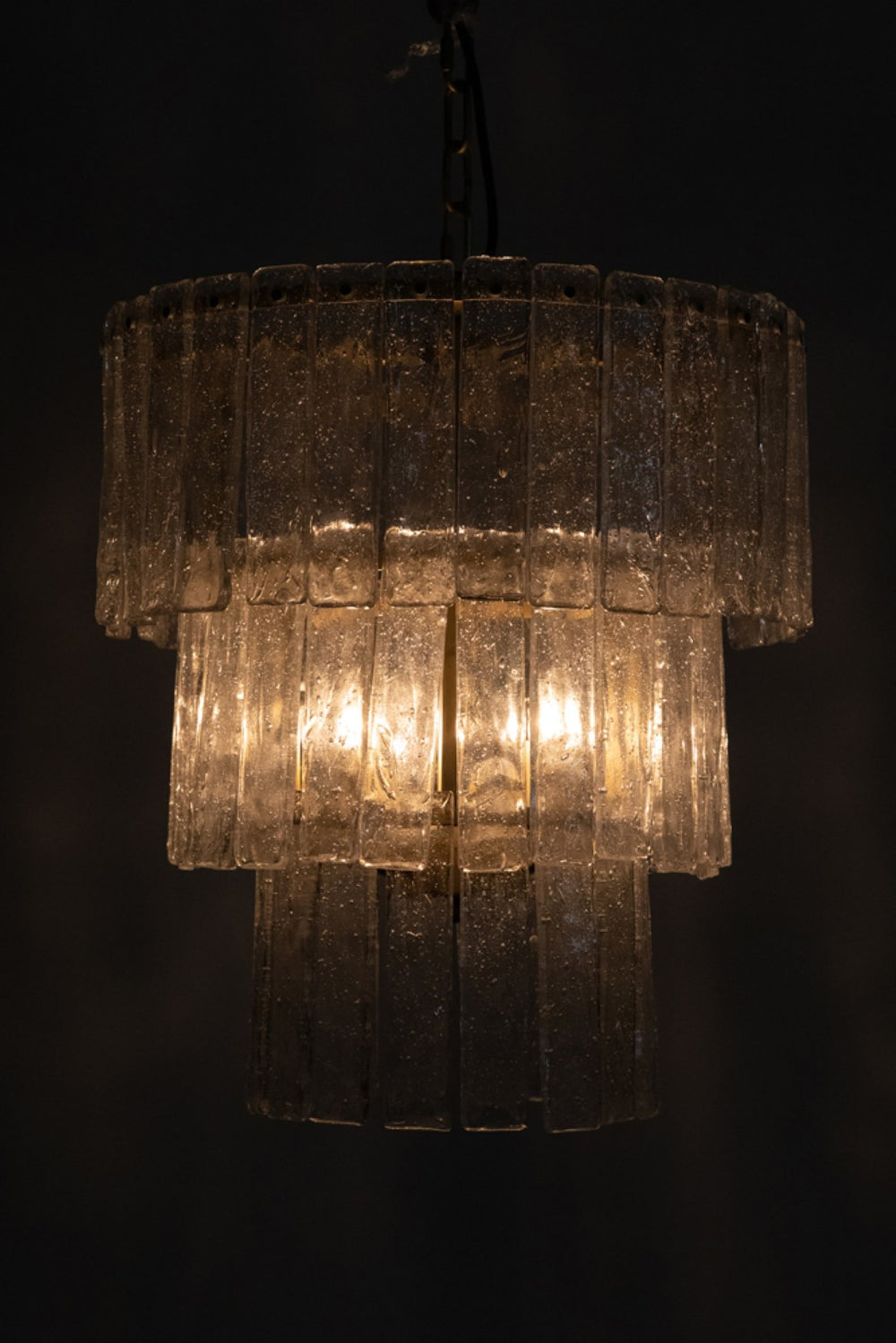 Noir Bruna Chandelier: Small Vintage-Inspired Fixture with Antique Brass Finish & Glass Paillettes Sparkle LAMP570MB-S