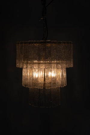 Noir Bruna Chandelier: Small Vintage-Inspired Fixture with Antique Brass Finish & Glass Paillettes Sparkle LAMP570MB-S