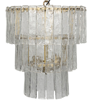Noir Bruna Chandelier: Small Vintage-Inspired Fixture with Antique Brass Finish & Glass Paillettes Sparkle LAMP570MB-S
