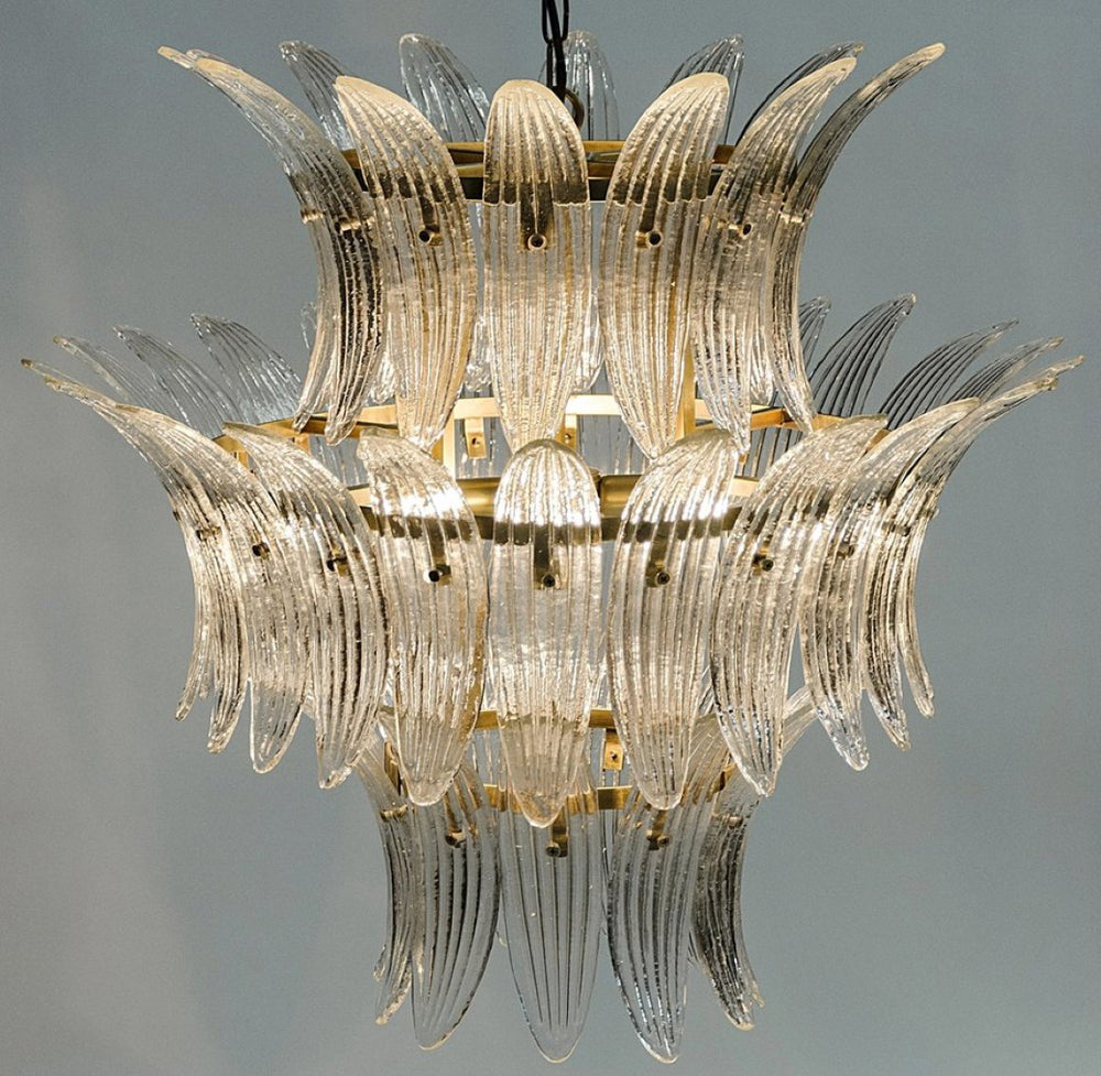 Noir King Chandelier: Handcrafted Three-Tier Glass Crystal Fixture in Warm Antique Brass for Elegant Spaces LAMP594MB
