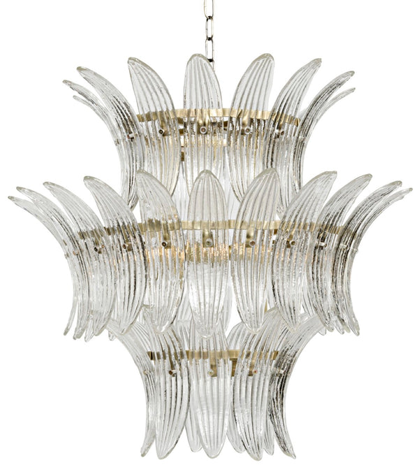 Noir King Chandelier: Handcrafted Three-Tier Glass Crystal Fixture in Warm Antique Brass for Elegant Spaces LAMP594MB