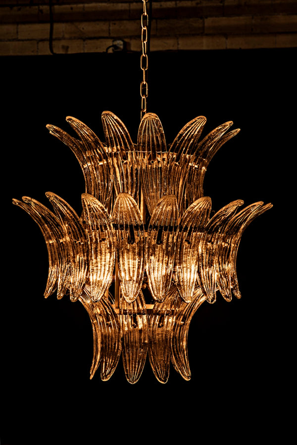 Noir King Chandelier: Handcrafted Three-Tier Glass Crystal Fixture in Warm Antique Brass for Elegant Spaces LAMP594MB