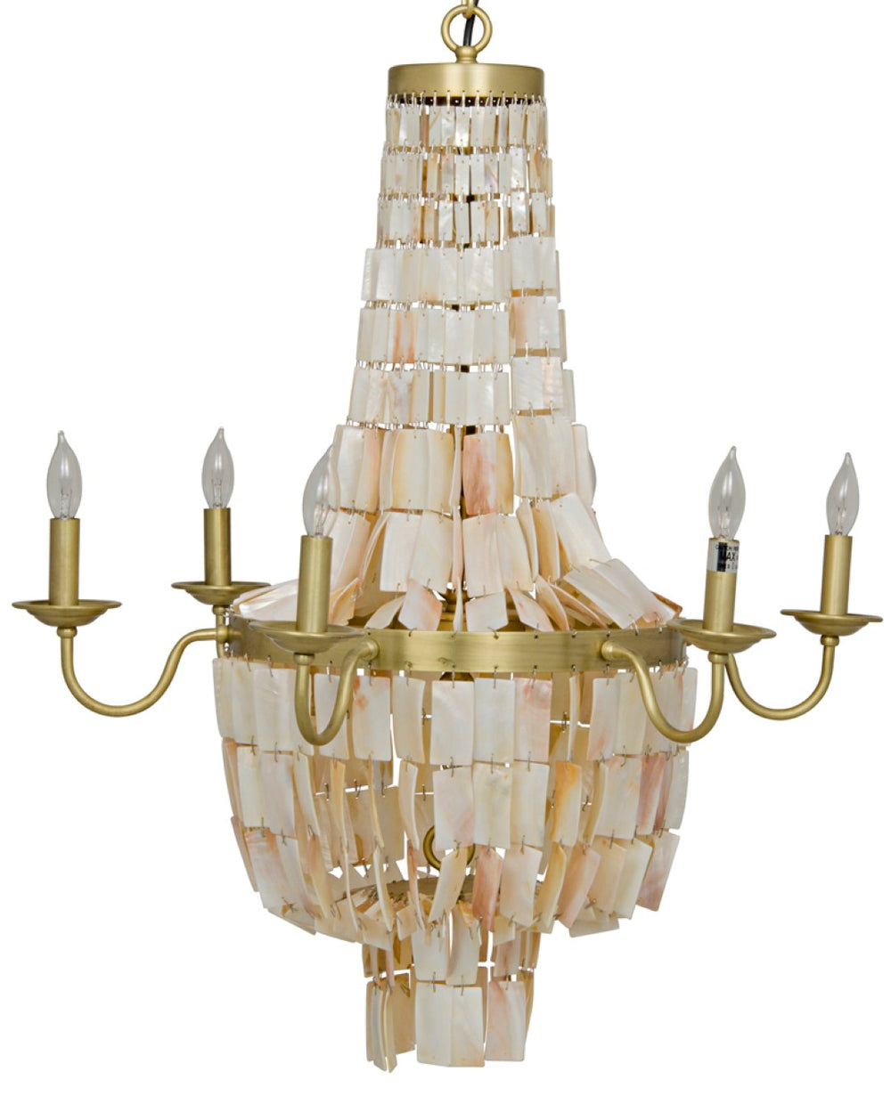 Noir Bijou Chandelier - Elegant Antique Brass with Shell Accents for Coastal-Inspired Home Decor LAMP619MB