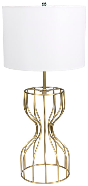 Noir Perry Table Lamp - Curvy Hourglass Design in Antique Brass Finish with Fabric Shade for Warm Ambiance LAMP623MBSH