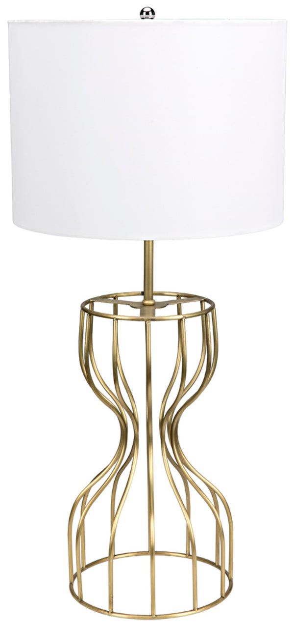 Noir Perry Table Lamp - Curvy Hourglass Design in Antique Brass Finish with Fabric Shade for Warm Ambiance LAMP623MBSH