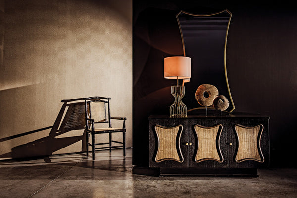 Noir Perry Table Lamp - Curvy Hourglass Design in Antique Brass Finish with Fabric Shade for Warm Ambiance LAMP623MBSH