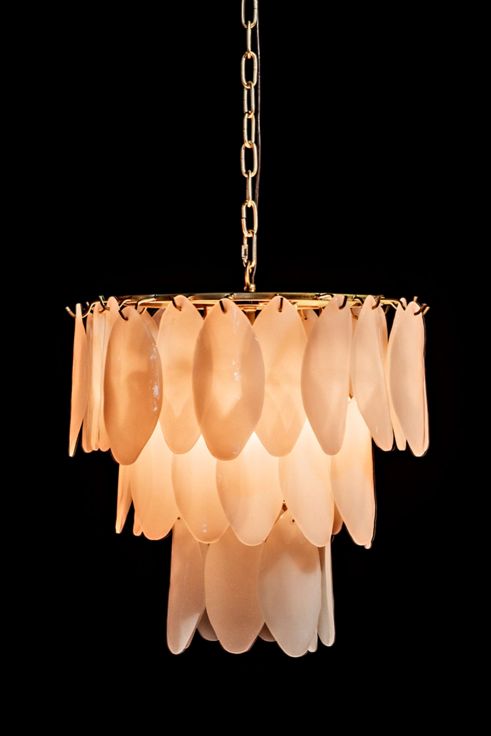 Noir Lotus Chandelier: Artisan Glass Petals & Antique Brass Frame for Elegant Home Lighting Décor LAMP650MB