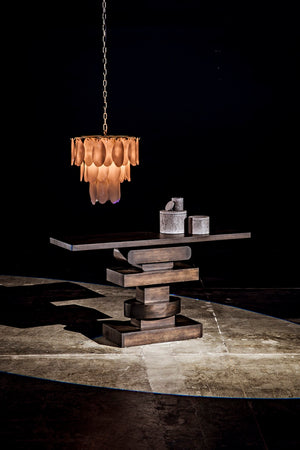 Noir Lotus Chandelier: Artisan Glass Petals & Antique Brass Frame for Elegant Home Lighting Décor LAMP650MB