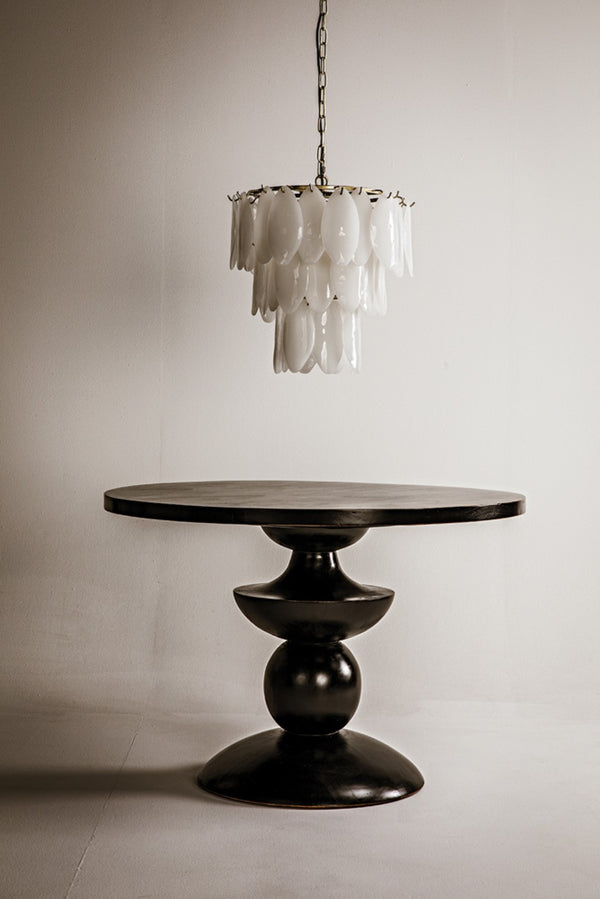 Noir Lotus Chandelier: Artisan Glass Petals & Antique Brass Frame for Elegant Home Lighting Décor LAMP650MB
