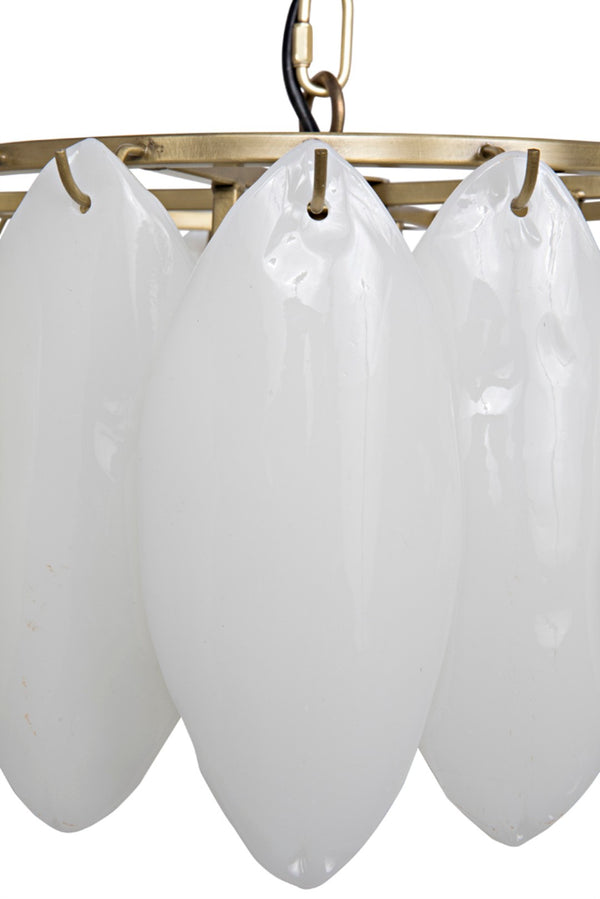 Noir Lotus Chandelier: Artisan Glass Petals & Antique Brass Frame for Elegant Home Lighting Décor LAMP650MB