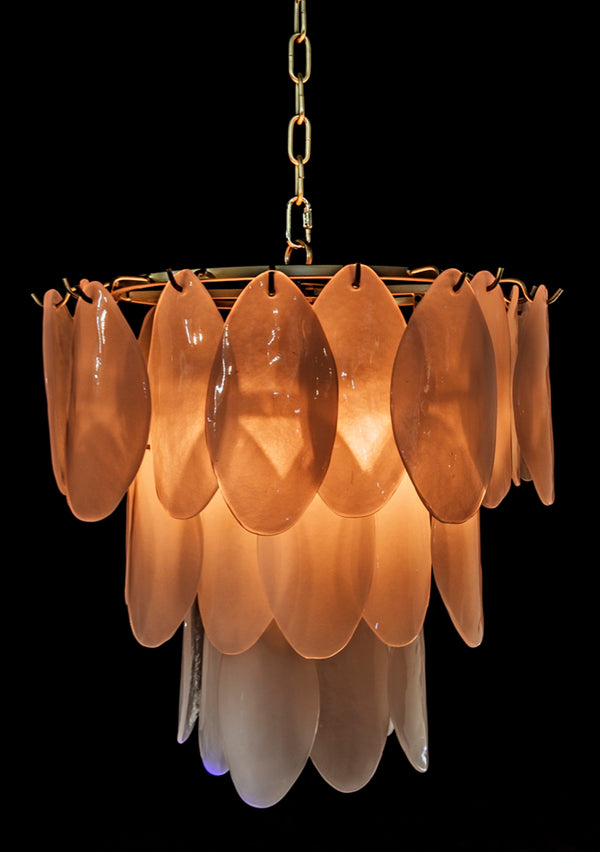 Noir Lotus Chandelier: Artisan Glass Petals & Antique Brass Frame for Elegant Home Lighting Décor LAMP650MB