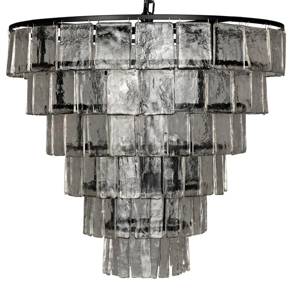 Noir Carnegie Chandelier - Bold Black Iron Frame with Cascading Glass Paillettes for Elegant Illumination Large LAMP684L
