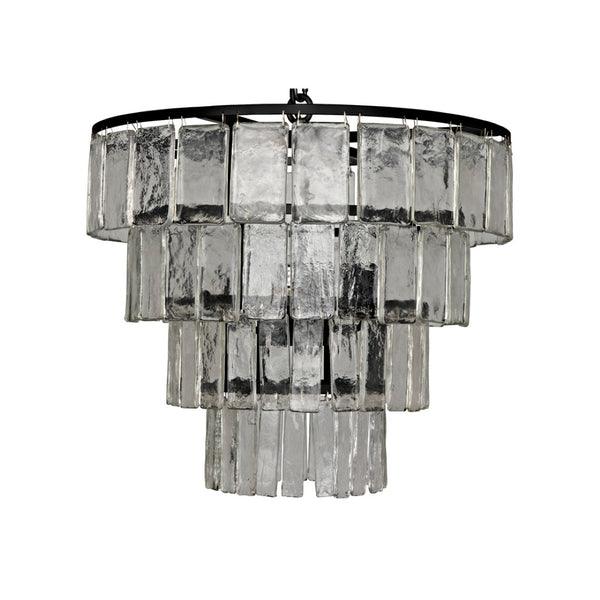 Noir Carnegie Chandelier - Bold Black Iron Frame with Cascading Glass Paillettes for Elegant Illumination Medium LAMP684M