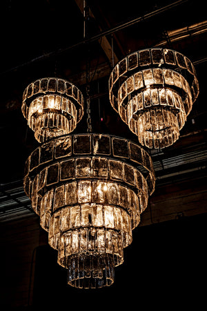 Noir Carnegie Chandelier - Bold Black Iron Frame with Cascading Glass Paillettes for Elegant Illumination Small LAMP684S