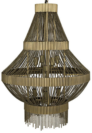 Noir Domo Chandelier - Handcrafted Antique Brass with Cascading Metal Beads for Luxurious Illumination LAMP695MB