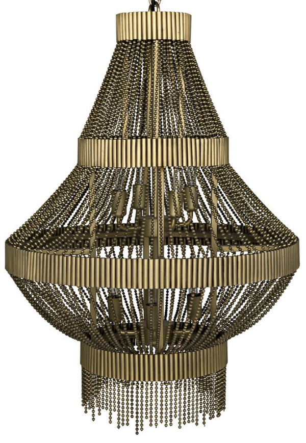 Noir Domo Chandelier - Handcrafted Antique Brass with Cascading Metal Beads for Luxurious Illumination LAMP695MB