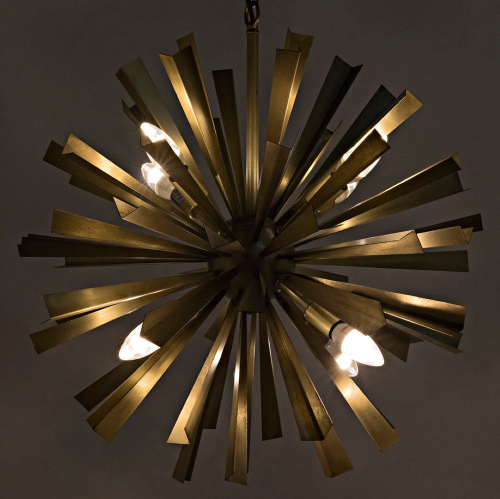 Noir Bero Chandelier - Striking Mid-Century Starburst Design in Antique Brass for Stunning Ambiance LAMP696MB