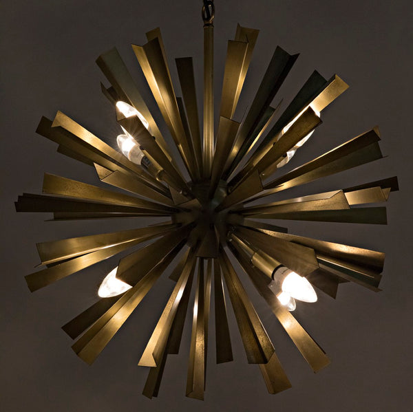 Noir Bero Chandelier - Striking Mid-Century Starburst Design in Antique Brass for Stunning Ambiance LAMP696MB