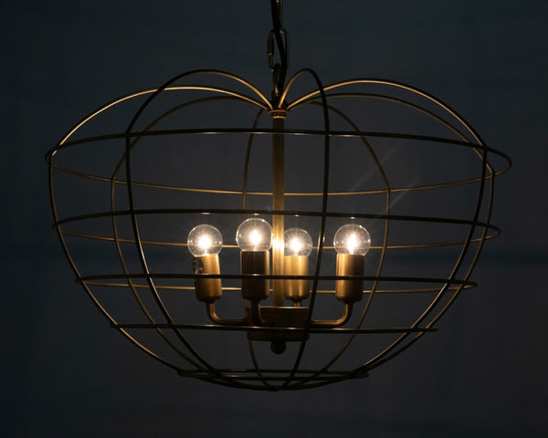 Noir Mo Pendant Light - Vintage-Inspired Apple-Shaped Metal Cage in Antique Brass Finish for Modern Spaces LAMP702MB