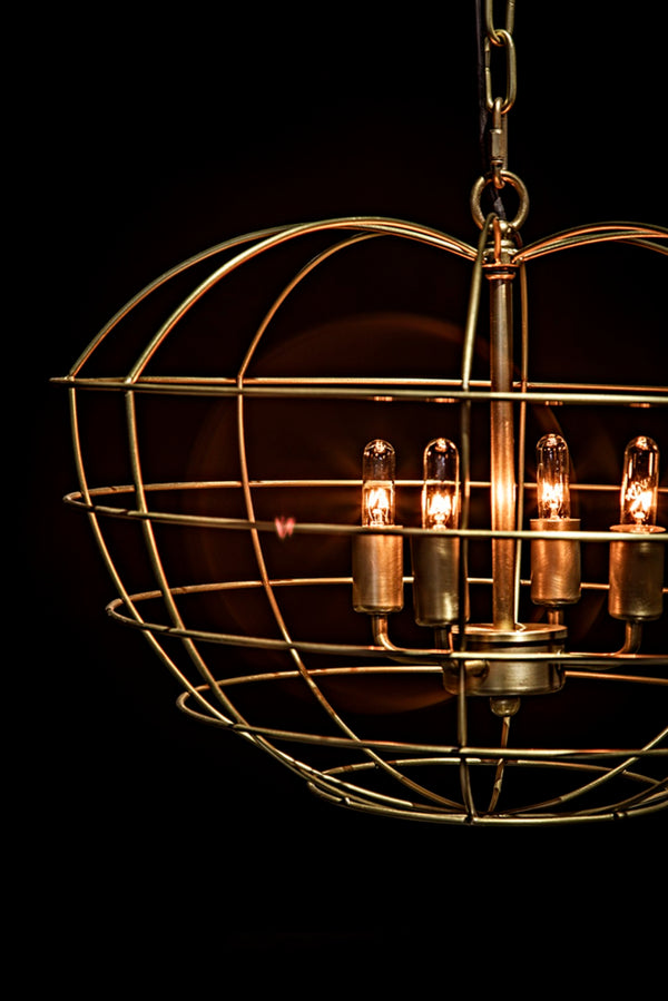 Noir Mo Pendant Light - Vintage-Inspired Apple-Shaped Metal Cage in Antique Brass Finish for Modern Spaces LAMP702MB