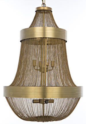 Noir Pavilion Chandelier - Antique Brass Eight-Bulb Fixture with Cascading Chains for Stylish Illumination LAMP715MB