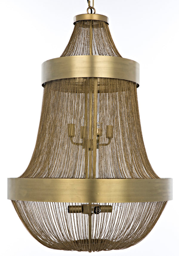Noir Pavilion Chandelier - Antique Brass Eight-Bulb Fixture with Cascading Chains for Stylish Illumination LAMP715MB