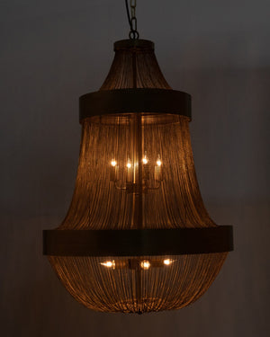 Noir Pavilion Chandelier - Antique Brass Eight-Bulb Fixture with Cascading Chains for Stylish Illumination LAMP715MB