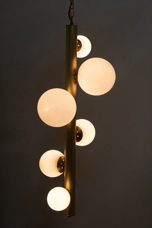 Noir Orellana Chandelier - Elegant Mid-Century Design with Antique Brass Finish & 6 Glass Orbs for Ambiance LAMP719MB