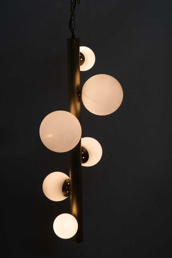 Noir Orellana Chandelier - Elegant Mid-Century Design with Antique Brass Finish & 6 Glass Orbs for Ambiance LAMP719MB