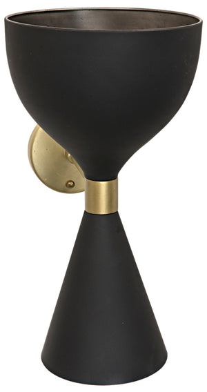 Noir Aegeon Sconce - Modern Black Iron Wall Light with Antique Brass Accents for Stylish Home Decor LAMP723MTB