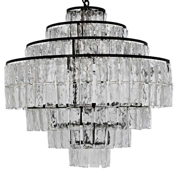 Noir Satellite Chandelier - Stunning Black Iron Starburst Design with Sparkling Glass Paillettes Accents LAMP730MTB