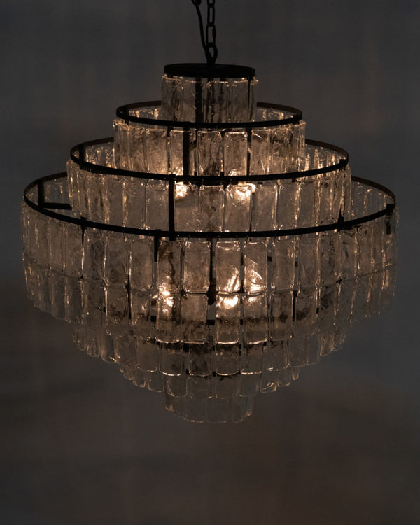 Noir Satellite Chandelier - Stunning Black Iron Starburst Design with Sparkling Glass Paillettes Accents LAMP730MTB