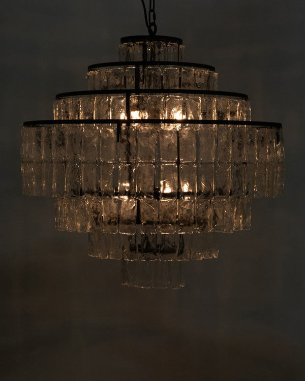 Noir Satellite Chandelier - Stunning Black Iron Starburst Design with Sparkling Glass Paillettes Accents LAMP730MTB