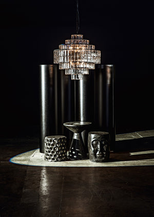 Noir Satellite Chandelier - Stunning Black Iron Starburst Design with Sparkling Glass Paillettes Accents LAMP730MTB