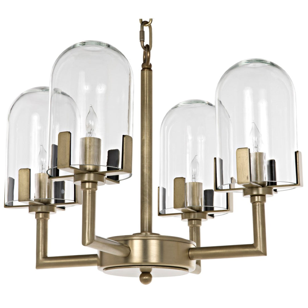 Noir Bistro Chandelier, Antique Brass - Vintage Industrial Elegance for Dining Rooms & Entryways LAMP735MB