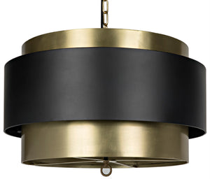 Noir Demetrius Pendant Light - Handcrafted Metal Sculpture in Black & Antique Brass for Modern Interiors LAMP742