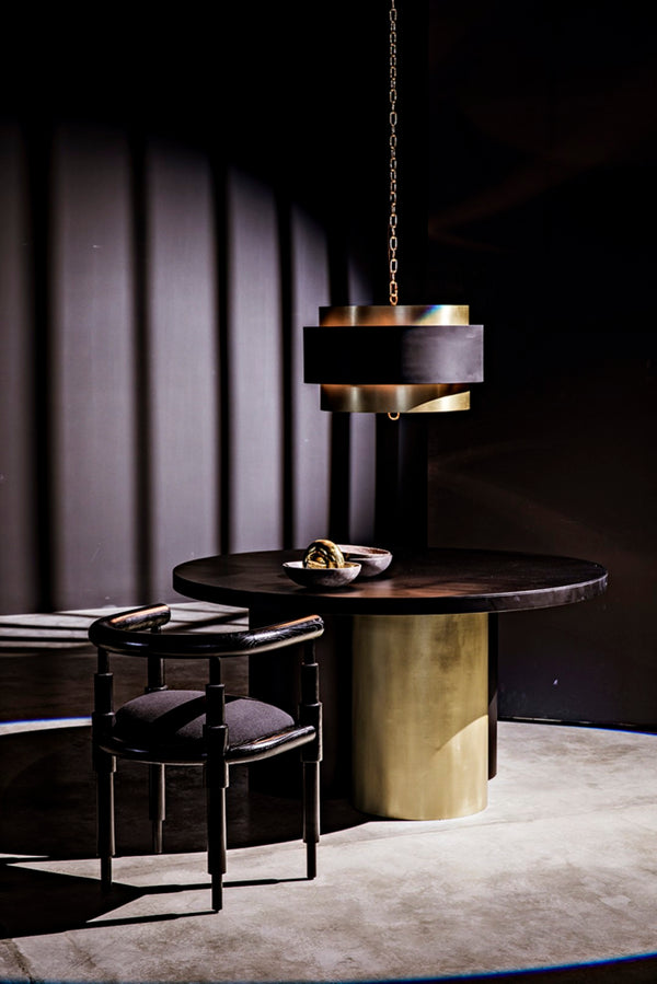 Noir Demetrius Pendant Light - Handcrafted Metal Sculpture in Black & Antique Brass for Modern Interiors LAMP742