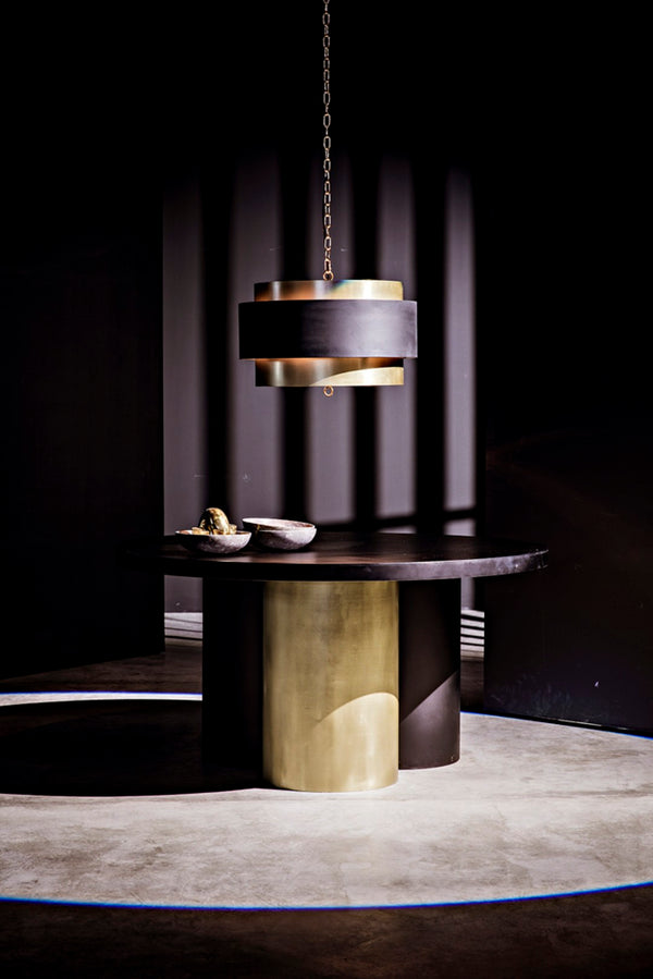 Noir Demetrius Pendant Light - Handcrafted Metal Sculpture in Black & Antique Brass for Modern Interiors LAMP742