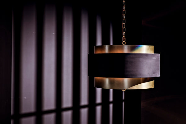 Noir Demetrius Pendant Light - Handcrafted Metal Sculpture in Black & Antique Brass for Modern Interiors LAMP742
