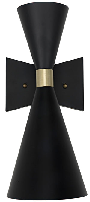 Noir Ariel Sconce - Artisan-Crafted Black Iron Wall Fixture with Dual Cone Shades for Stylish Lighting LAMP743MTB