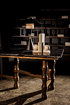 Noir Lucia Table Lamp - Handcrafted Black Iron with Brass Accents, Stylish Modern Design for Any Space LAMP750MTB-MB