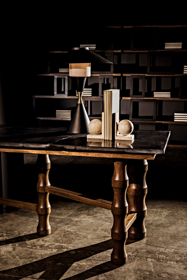 Noir Lucia Table Lamp - Handcrafted Black Iron with Brass Accents, Stylish Modern Design for Any Space LAMP750MTB-MB