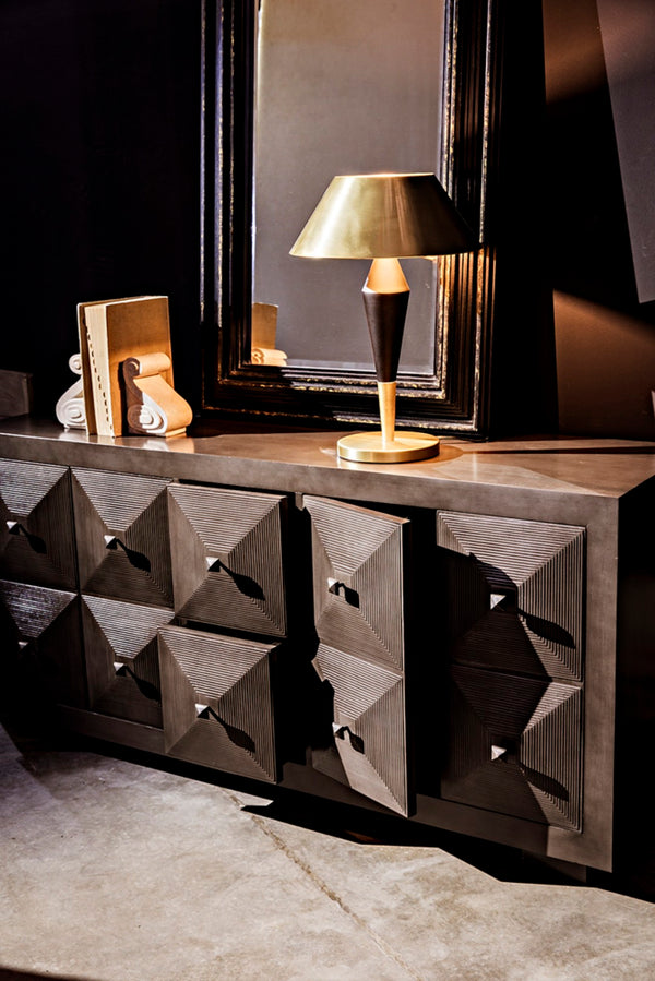 Noir Blau Table Lamp - Handcrafted Iron with Polished Brass Finish, Art Deco Style for Modern Interiors LAMP751MTB-MB