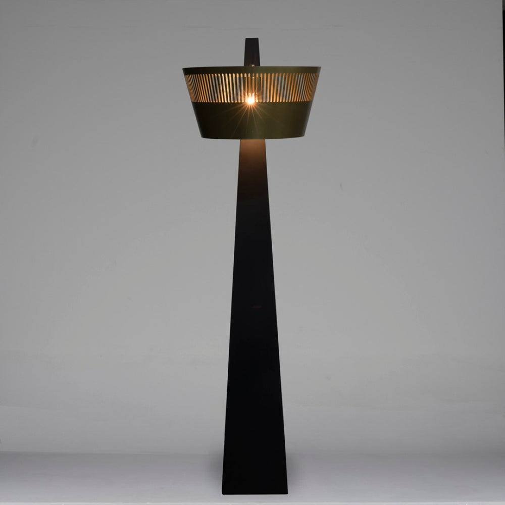 Noir Claudius Floor Lamp - Handcrafted Metal Beauty with Swooping Base & Burnished Brass Shade Elegance LAMP759MB