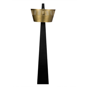 Noir Claudius Floor Lamp - Handcrafted Metal Beauty with Swooping Base & Burnished Brass Shade Elegance LAMP759MB
