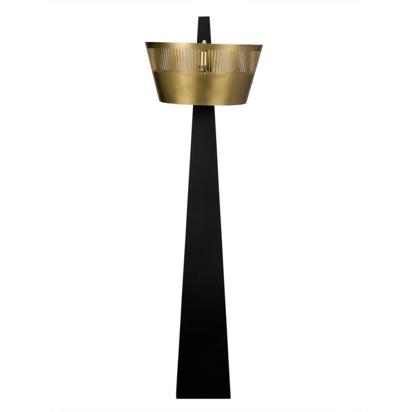 Noir Claudius Floor Lamp - Handcrafted Metal Beauty with Swooping Base & Burnished Brass Shade Elegance LAMP759MB