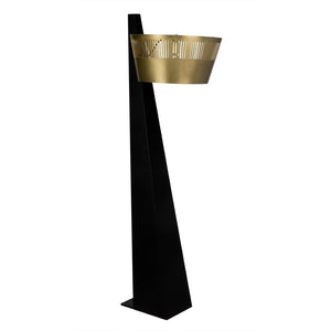 Noir Claudius Floor Lamp - Handcrafted Metal Beauty with Swooping Base & Burnished Brass Shade Elegance LAMP759MB